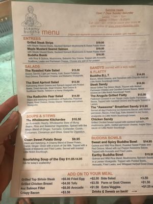 Food menu at Steamy Buddha in Ellsworth