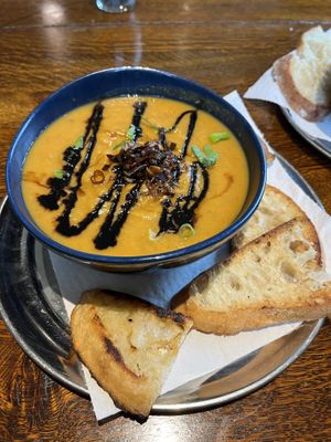 Sweet potato soup   at Steamy Buddha in Ellsworth