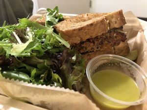 Harvest Lentil Burger w/ Side Salad #Veganuary at Kayak Kafe - Broughton in Savannah