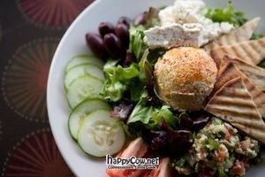 Vegetarian Salad with Hummus, Tabbouleh, Feta and Veggies...Yum! at Kayak Kafe - Broughton in Savannah