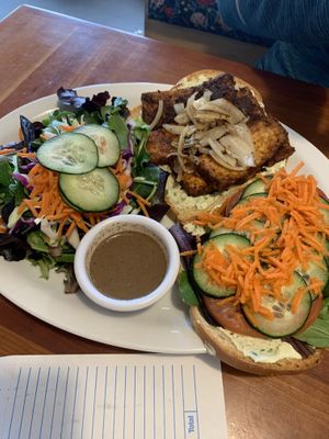 Cajun Tempeh Sandwich and a Side Salad!  at Morning Glory Cafe in Eugene