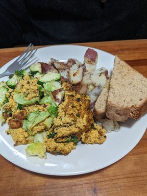 Tofu scramble with gluten free toast. The toast is great! at Morning Glory Cafe in Eugene