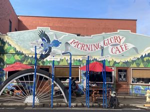 A limited outdoor seating   at Morning Glory Cafe in Eugene