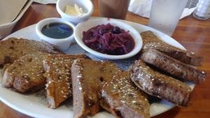 Vegan Cinnamon raisin french toast at Morning Glory Cafe in Eugene
