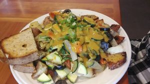 Three sisters scramble vegan at Morning Glory Cafe in Eugene