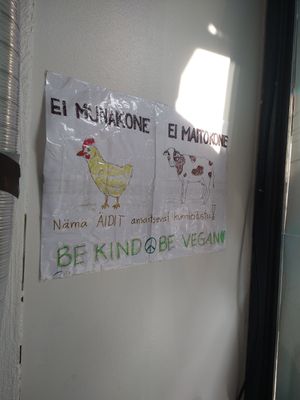 Translation: Not an egg machine. Not a milk machine. These mothers deserve respect! 💚💚💚 at Thai Vegan Kitchen in Helsinki