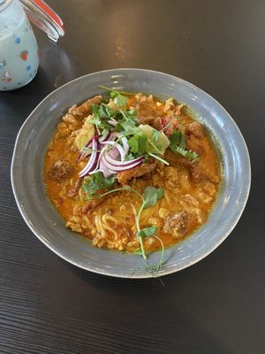 Noodles in soup  at Thai Vegan Kitchen in Helsinki
