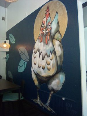 Art on the walls at Thai Vegan Kitchen in Helsinki