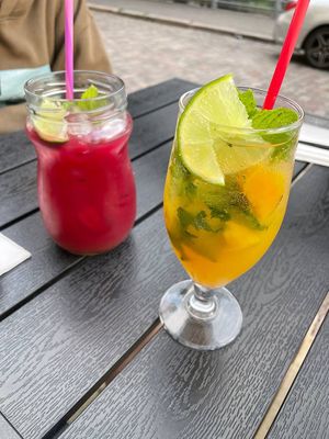 Pink ice tea and mango mojito   at Thai Vegan Kitchen in Helsinki