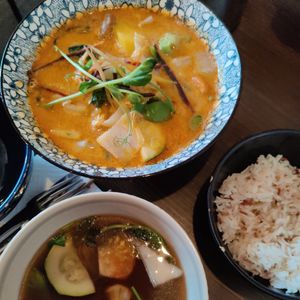 Red curry and Tom yam soup. Tasty and warming as always. at Thai Vegan Kitchen in Helsinki