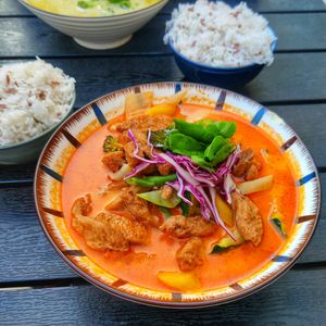 Thai red curry with soy protein at Thai Vegan Kitchen in Helsinki