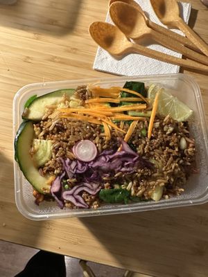 Fried rice with red pork  at Thai Vegan Kitchen in Helsinki