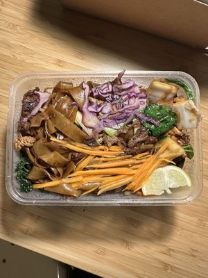 Phad sii iu with mixed proteinn  at Thai Vegan Kitchen in Helsinki