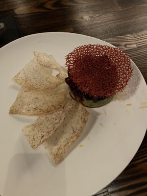 Beet tartare- delish & artful! at Saffron in Las Vegas