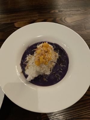 Mango with sticky rice and amazing purple sauce  at Saffron in Las Vegas