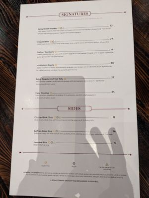 Menu at Saffron in Las Vegas