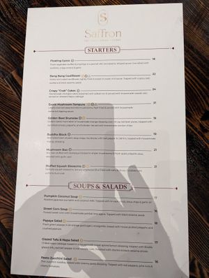 Menu at Saffron in Las Vegas