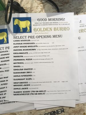 Pre opening menu at Golden Burro in Leadville