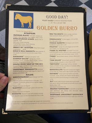 Front page of the menu!  at Golden Burro in Leadville