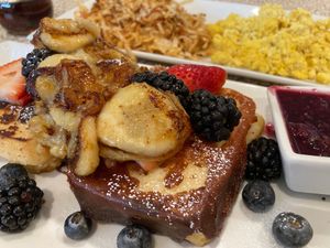 stuffed french toast with hash browns and Just Egg at Golden Burro in Leadville