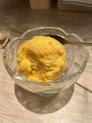 Mikan (mandarin) ice cream  at Peace Cafe in Nara