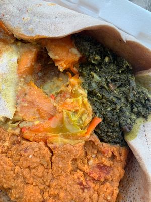 Carrot and bell pepper, spinach, red lentils  at Injera in Copenhagen