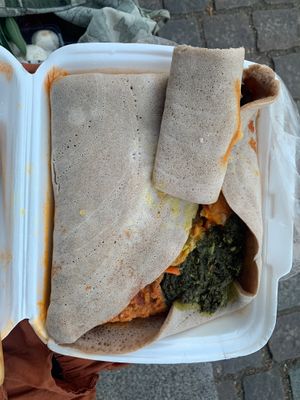  Vegan sampler: sourdough pancake with different fillings  at Injera in Copenhagen