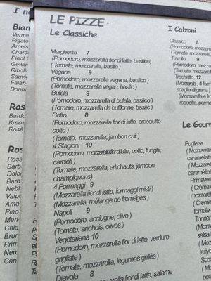 Menu  at La Musa in Ventimiglia