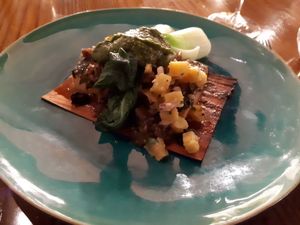 Planked tofu at Hectors Restaurant in Auckland