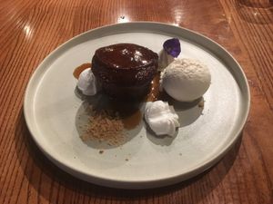 Sticky date pudding:
Butterscotch sauce, ginger crunch, coconut whipped cream & vanilla vegan ice cream...this was amazing at Hectors Restaurant in Auckland