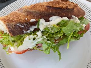 Chicken salad on white baguette (made up for me as requested)  at Honeymans of Bowburn in Durham