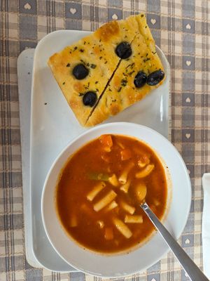 homemade minestrone soup with fresh olive focaccia at Honeymans of Bowburn in Durham