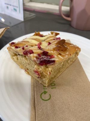 Raspberry & white chocolate blondie at Compassionate Kitchen in Morley