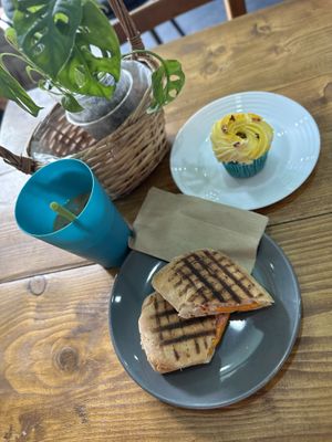 Ham and cheese panini & lemon cupcake   at Compassionate Kitchen in Morley