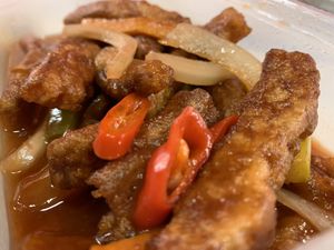 Shredded VG beef in chilli sauce   at Woks Bar and Restaurant in Brandon