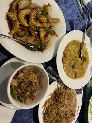 Vegan prawns satay sauce, vegan chicken curry sauce   at Woks Bar and Restaurant in Brandon