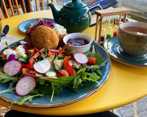 Arancini and salad at Pot & Page in Ledbury