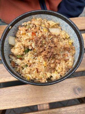 The fried rice that they made vegan for us   at Bento Factory in Winchester