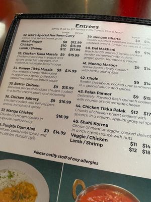 Part of menu at R & R's Curry Express in Fort Smith