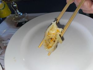 Inside of steamed vegetable dumpling at Yuebinlou in Milan