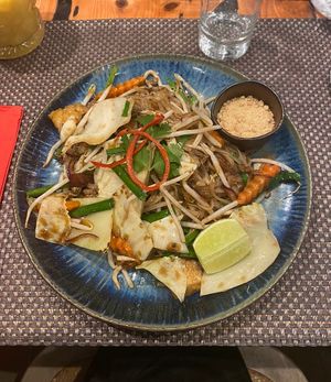 Vegan Giggling squid pad Thai noodles  at Giggling Squid in Leicester