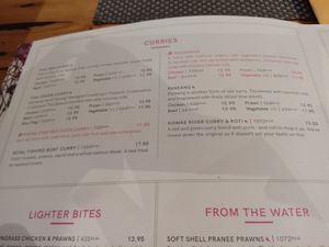 Curry menu at Giggling Squid in Leicester
