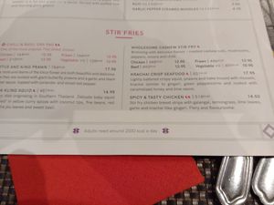 Stir fry menu at Giggling Squid in Leicester