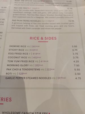 Rice and side dishes menu at Giggling Squid in Leicester