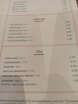 Tea and coffee menu at Giggling Squid in Leicester