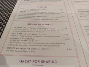 Dessert menu at Giggling Squid in Leicester