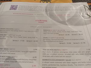 Shared starters menu at Giggling Squid in Leicester