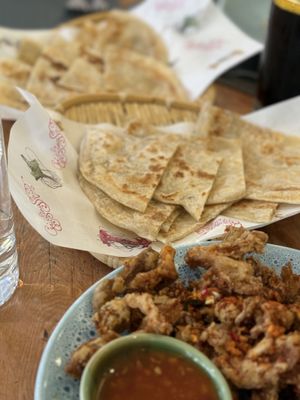 Vegan roti. Not quite the light and fluffy texture one would like!   at Giggling Squid in Leicester