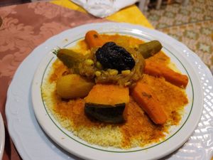 Vegetable couscous with no flavor at Dar Al Houma in Essaouira