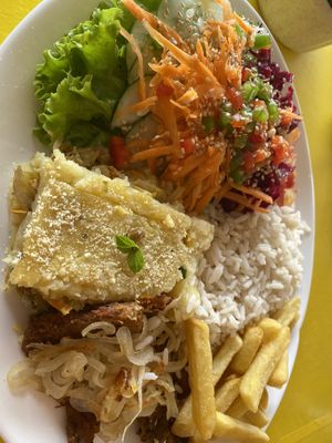 Jackfruit Frittata and Soy Steak  at Girassol Veg in Florianopolis